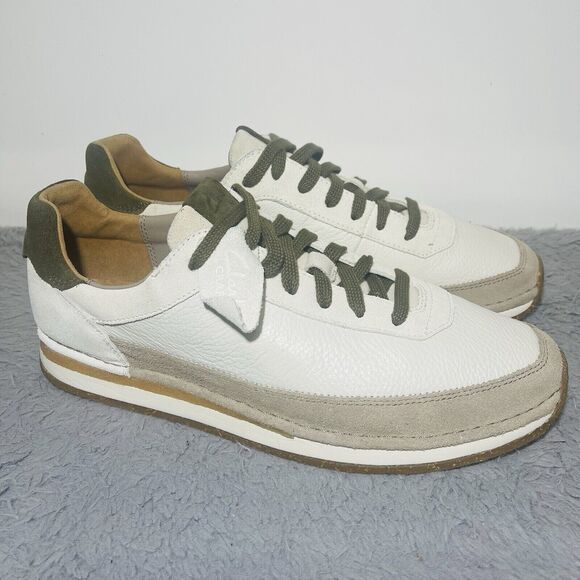 Clarks White Sneakers with Olive Accents - Picture 3 of 11